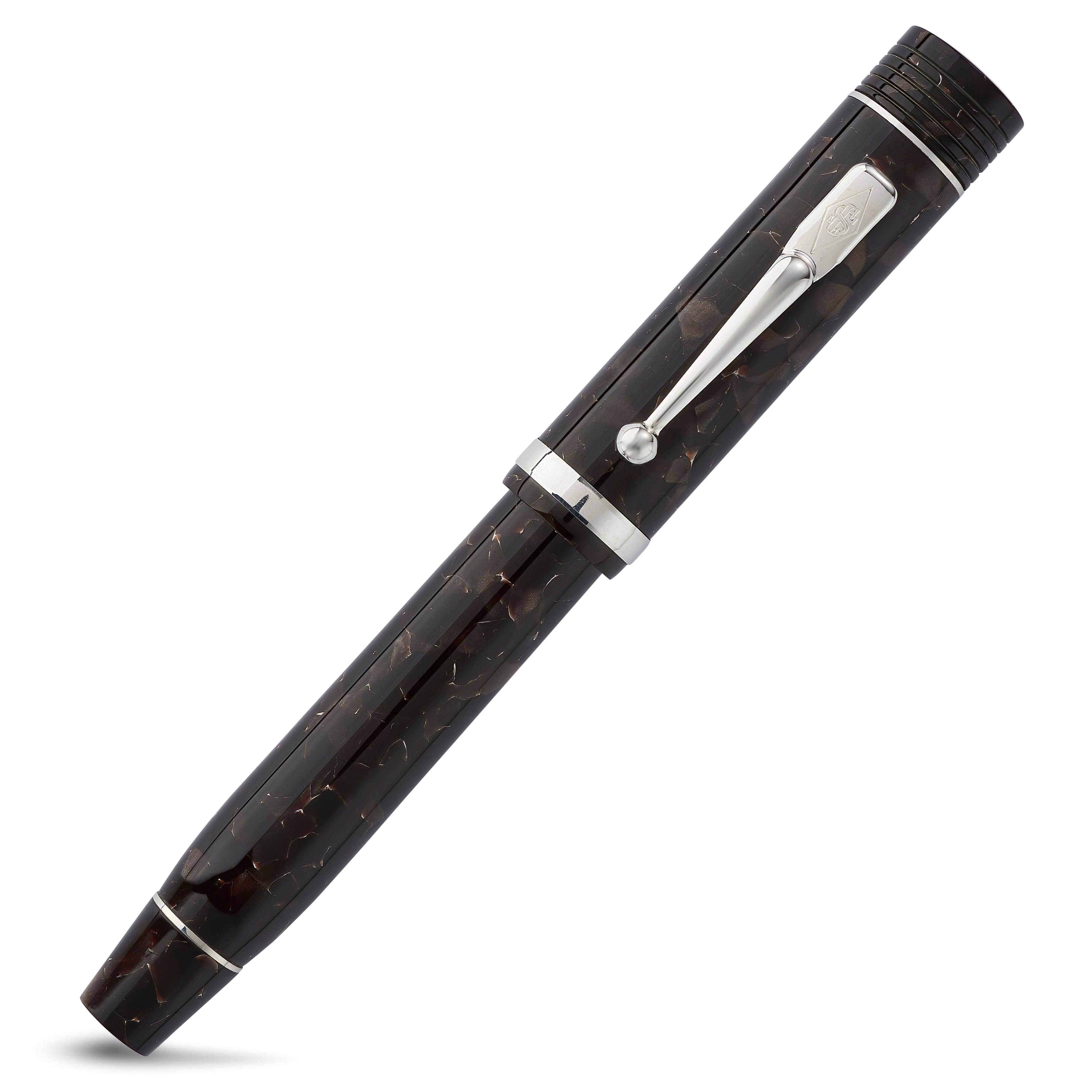 Churchill Dartmoor Silver rollerball capped, marbled brown resin with silver trim