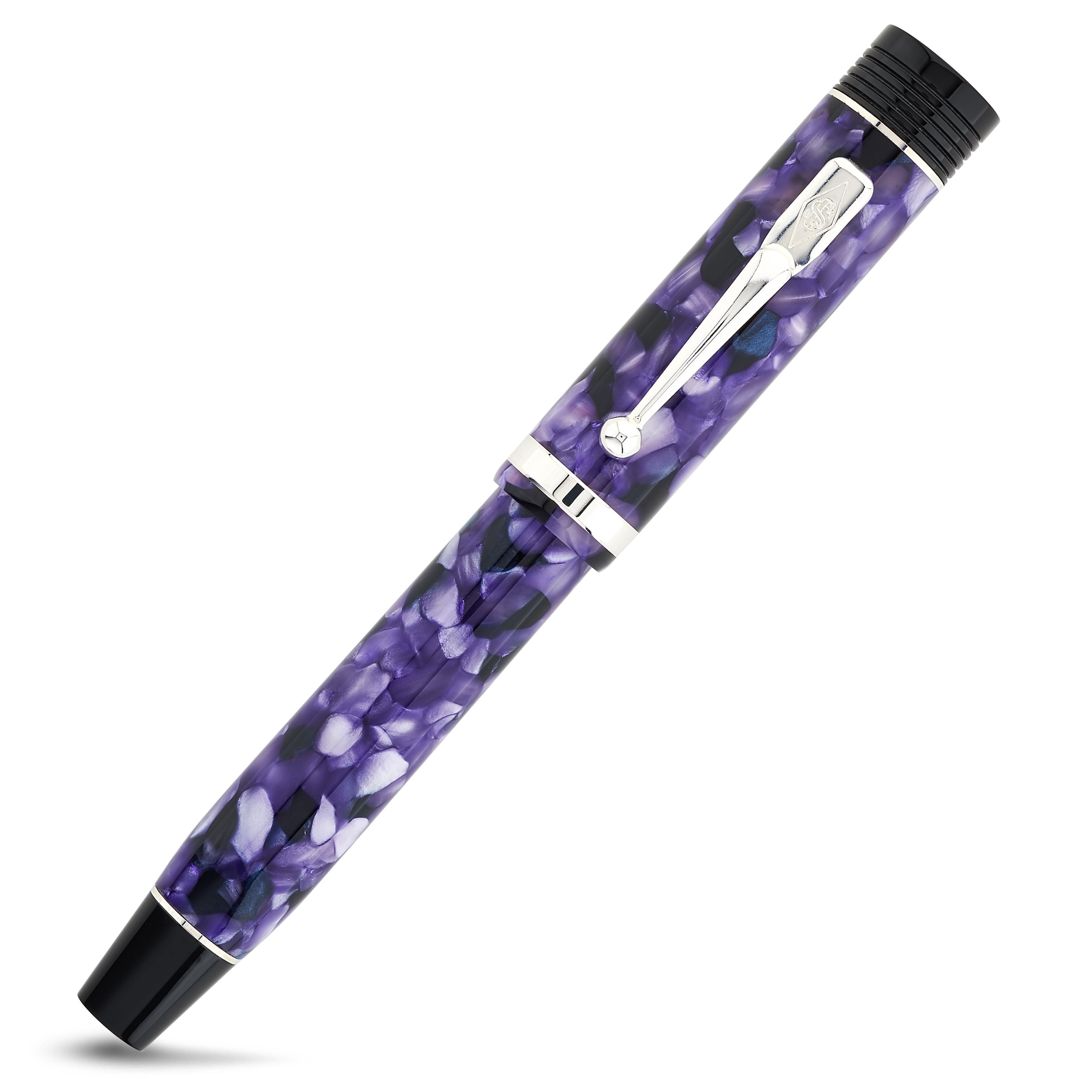 Conway Stewart Churchill Wisteria rollerball capped, marbled lilac and white resin